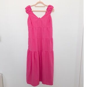Old Navy Womens Dress Size M Pink Smocked Bow Strap Maxi Cottage Summer Sundress